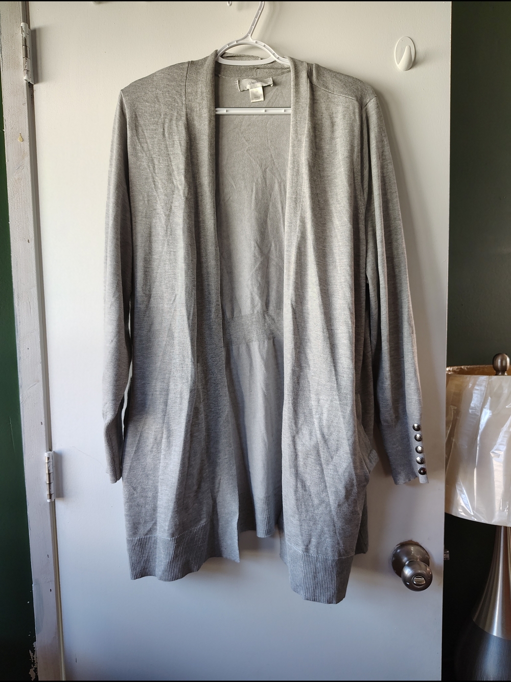CJ Banks Gray Open-Front Cardigan with Button Cuffs